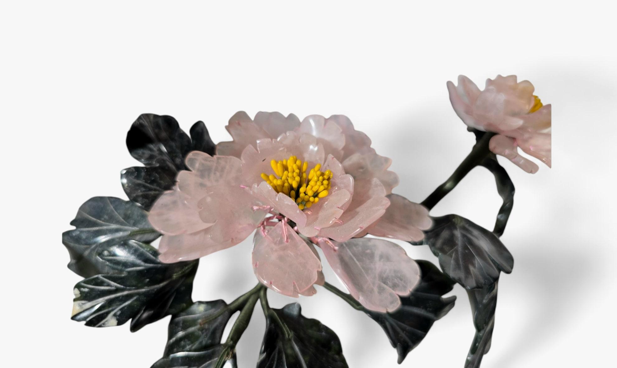 Beautiful Pair of 20th-Century Bonsai Trees in Agate, Crystal, and Nephrite Jade For Sale 1