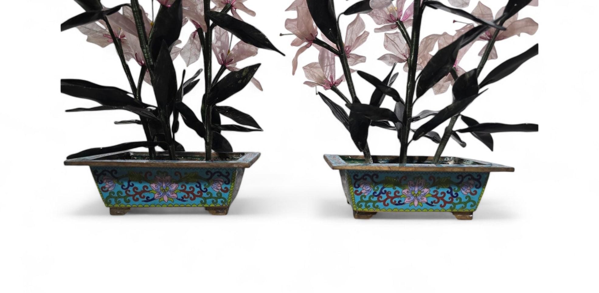 Beautiful Pair of 20th-Century Bonsai Trees in Agate, Crystal, and Nephrite Jade For Sale 1