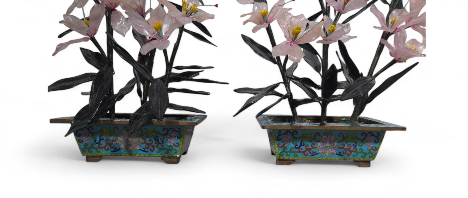 Beautiful Pair of 20th-Century Bonsai Trees in Agate, Crystal, and Nephrite Jade For Sale 2