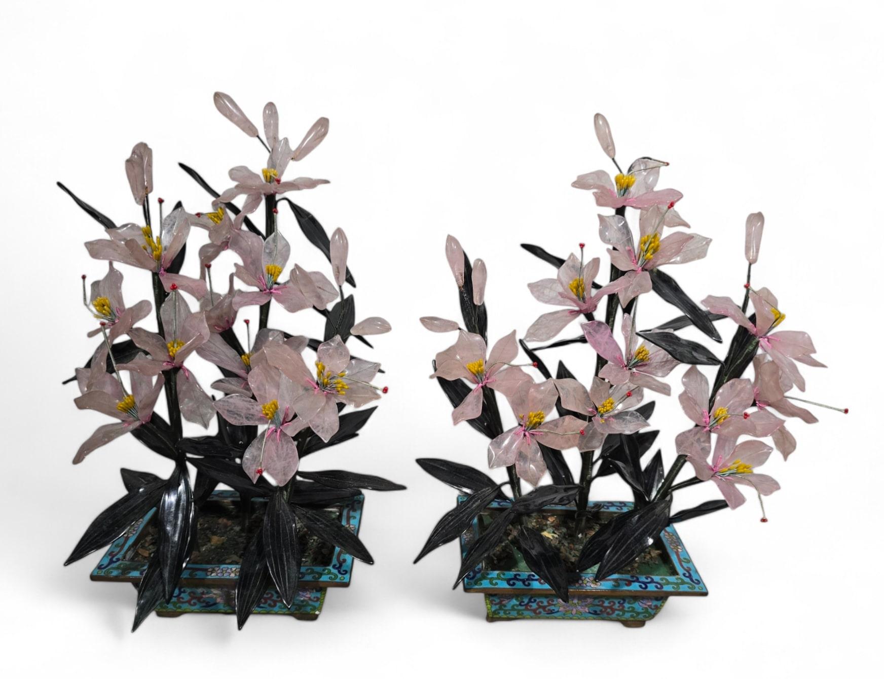Beautiful Pair of 20th-Century Bonsai Trees in Agate, Crystal, and Nephrite Jade For Sale 3
