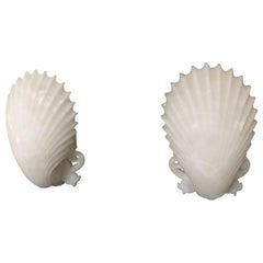 Beautiful Pair of Alabaster Seashell Motife Wall Sconces