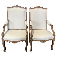 Beautiful Pair of Antique French Louis XV Light Walnut Armchairs