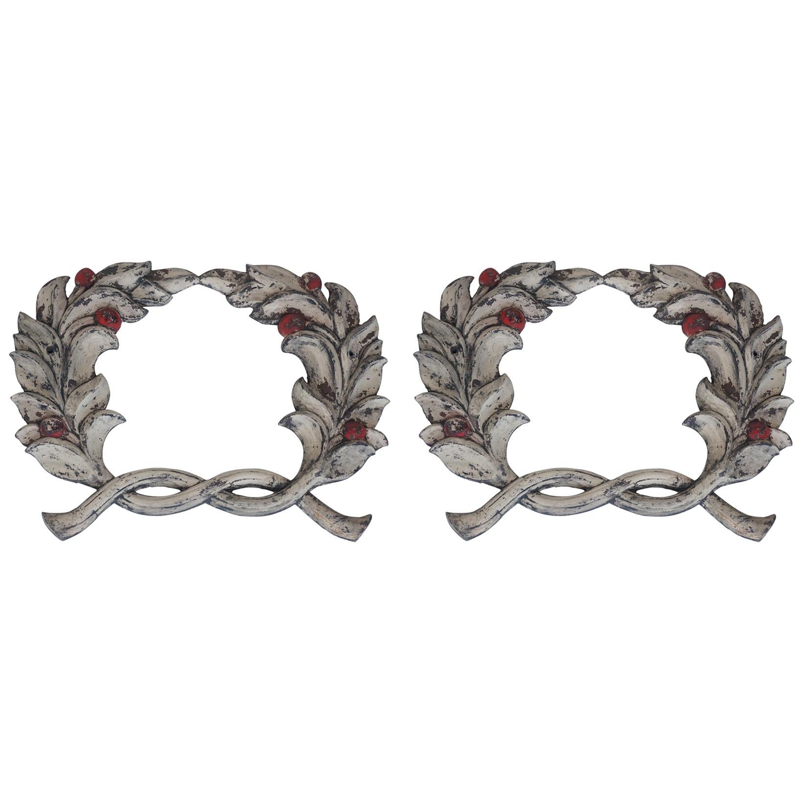 Beautiful Pair of Architectural, Cast Iron Laurel Wreaths 'PAIR' For Sale