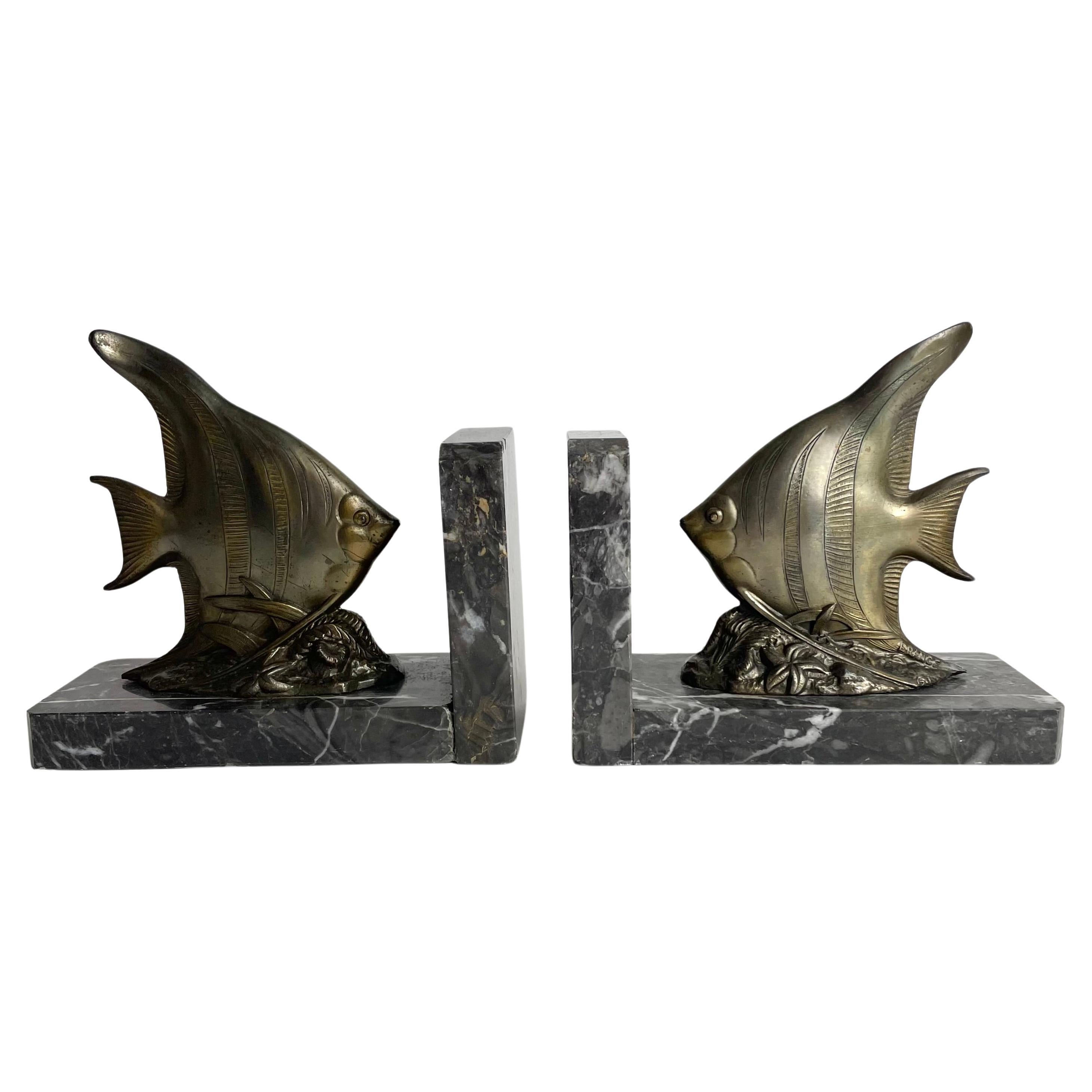 Beautiful pair of Art Deco Bookends from the 1930s with very period fishes For Sale
