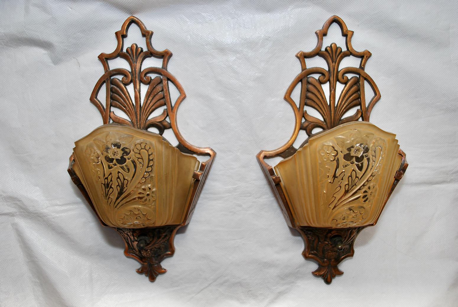 Beautiful Pair of Art Deco Sconces In Good Condition For Sale In Los Angeles, CA