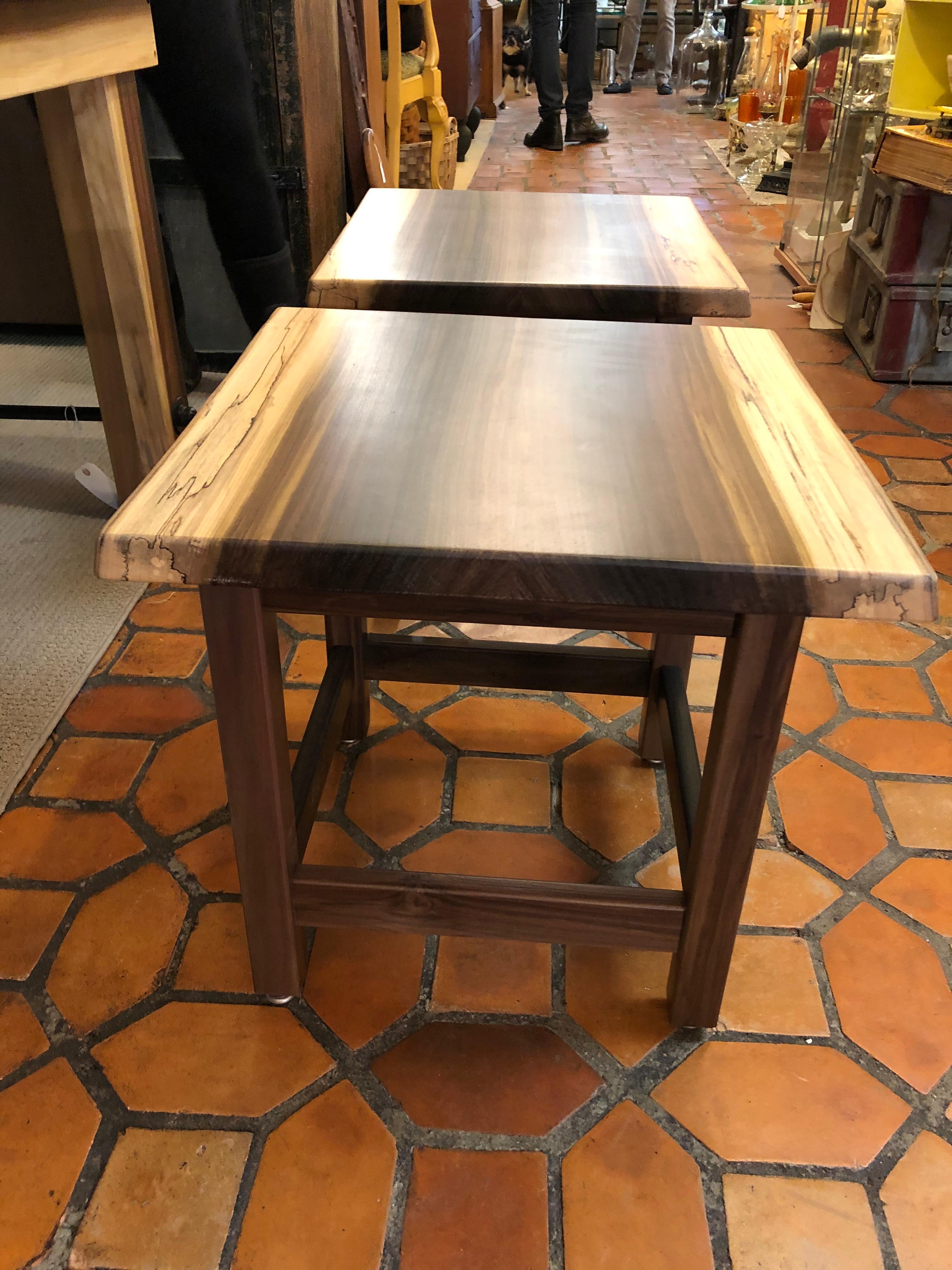 Organic Modern Beautiful Pair of Artisan Made Amish Custom Poplar End Tables For Sale