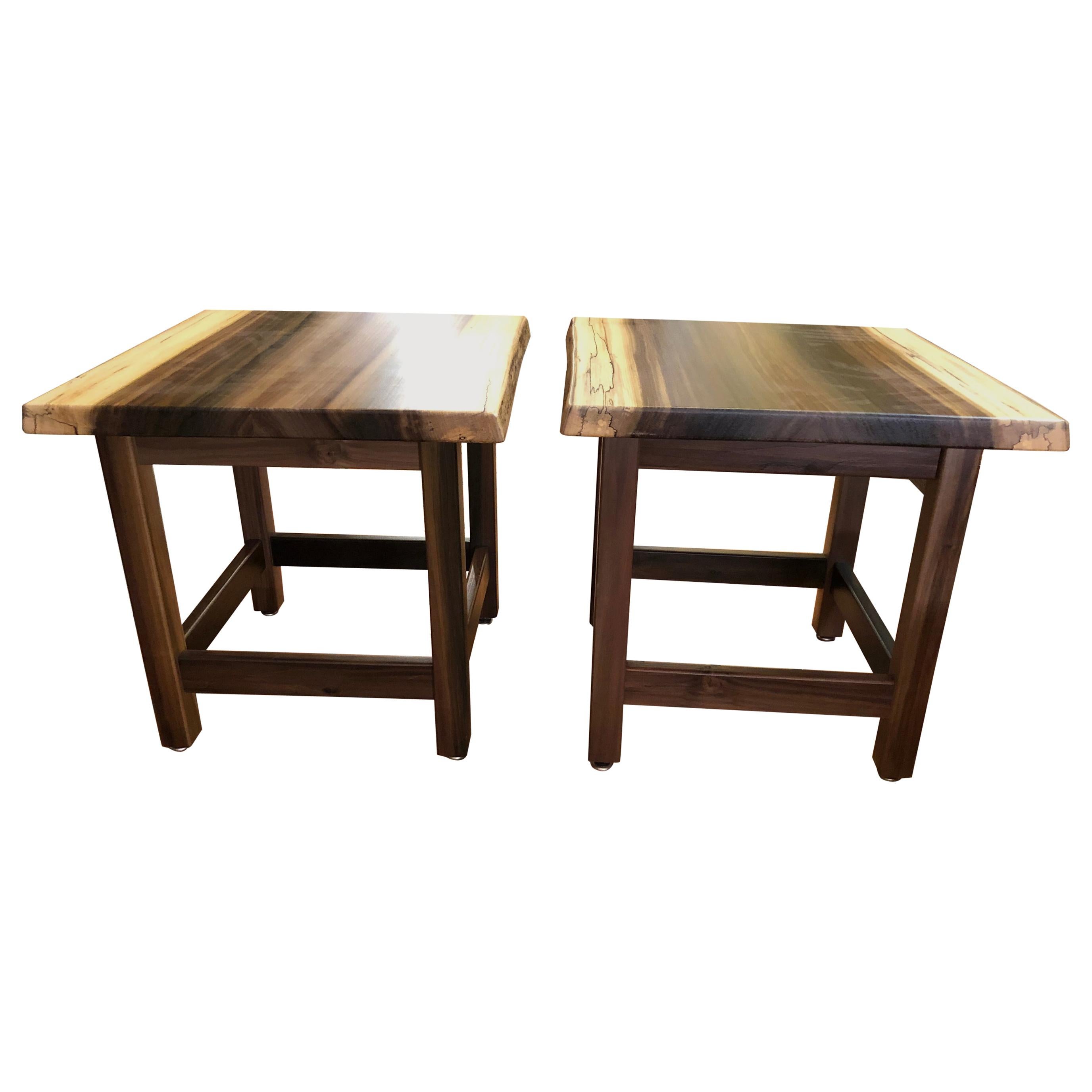Beautiful Pair of Artisan Made Amish Custom Poplar End Tables For Sale