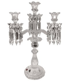 Pair of Mid-Century Modern Neoclassical Glass Obelisk Candelabras by Baccarat