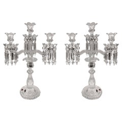 Pair of Mid-Century Modern Neoclassical Glass Obelisk Candelabras by Baccarat