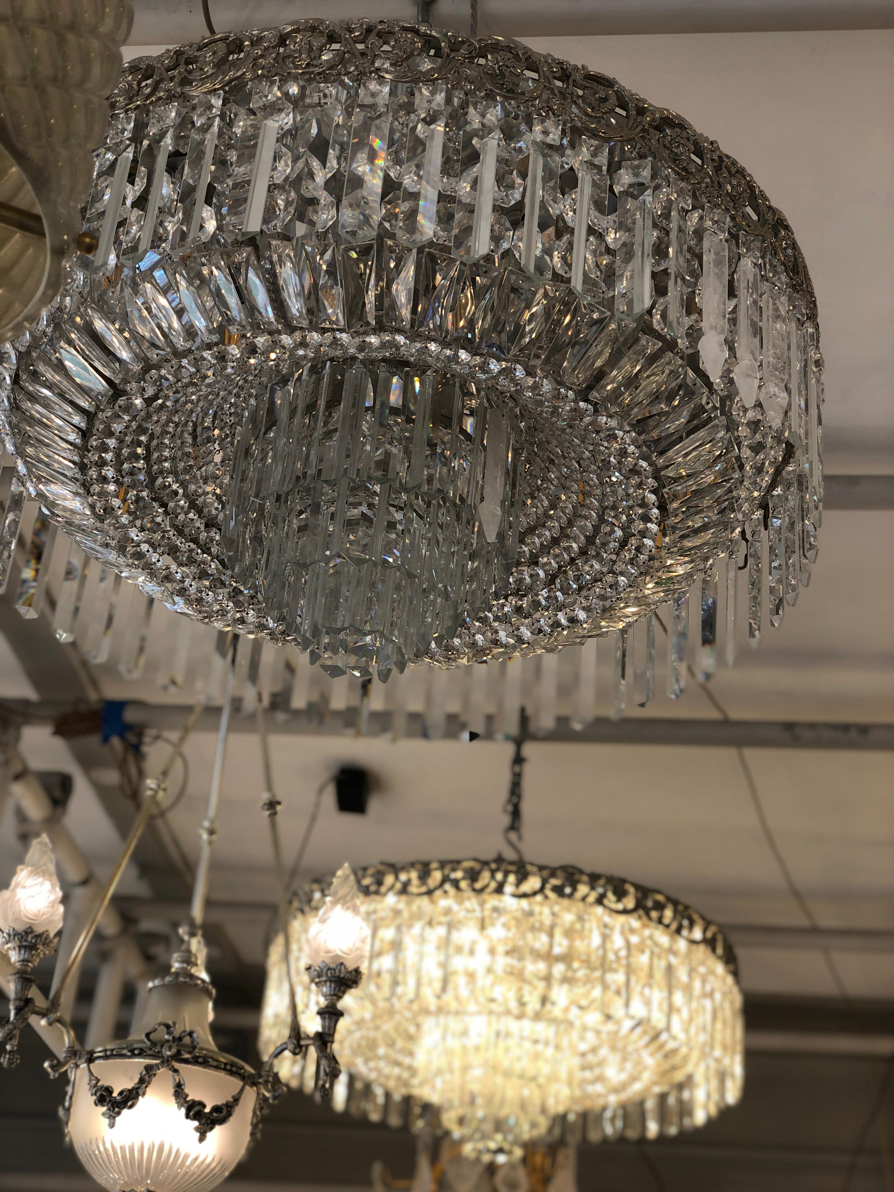 Beautiful Pair of Baccarat Crystal Art Nouveau Silver Chandeliers In Excellent Condition In London, GB