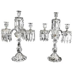 Beautiful Pair of Baccarat Four-Light Candelabra, Marked Baccarat