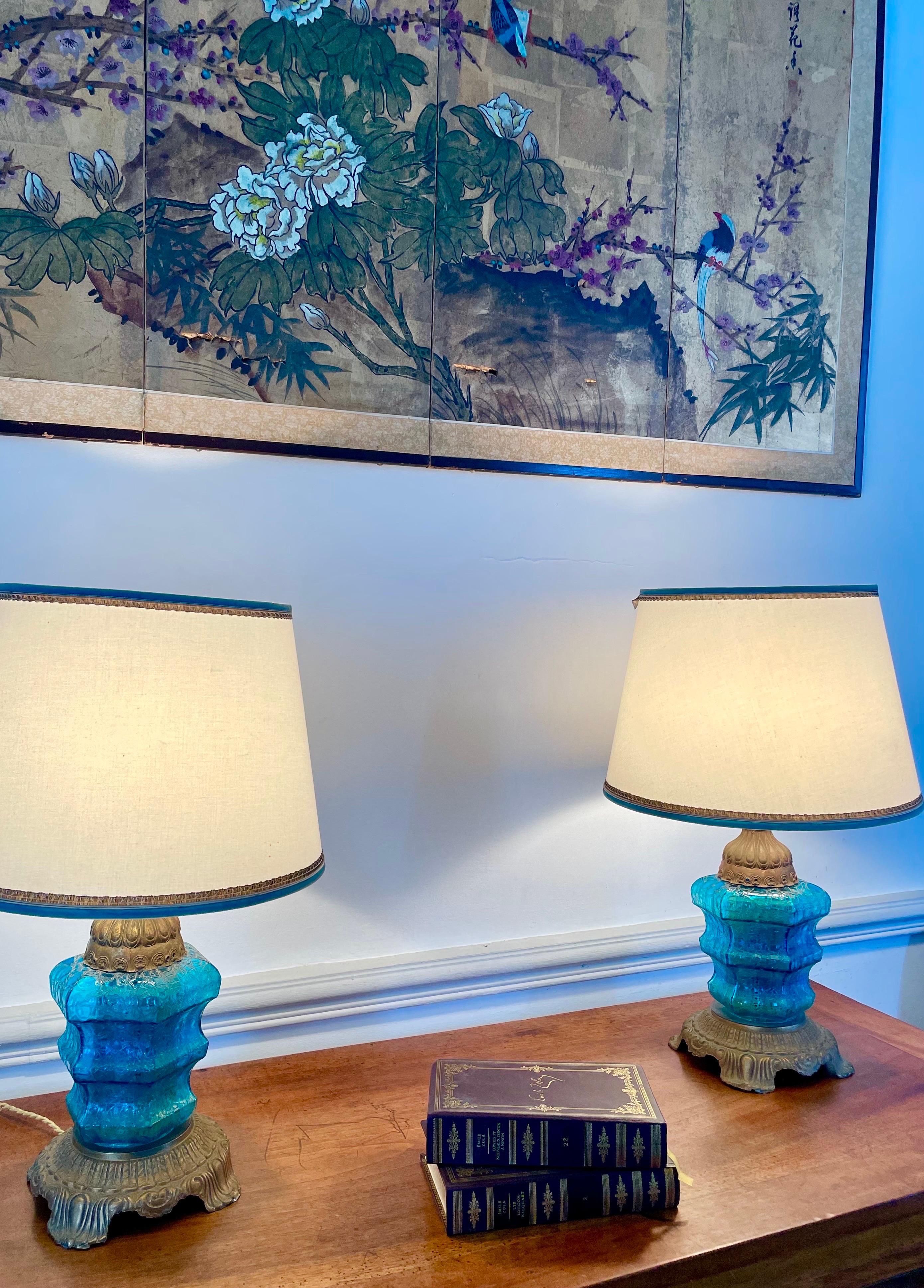 Beautiful Pair of Blue Murano Glass Lamps, 1970s For Sale 7