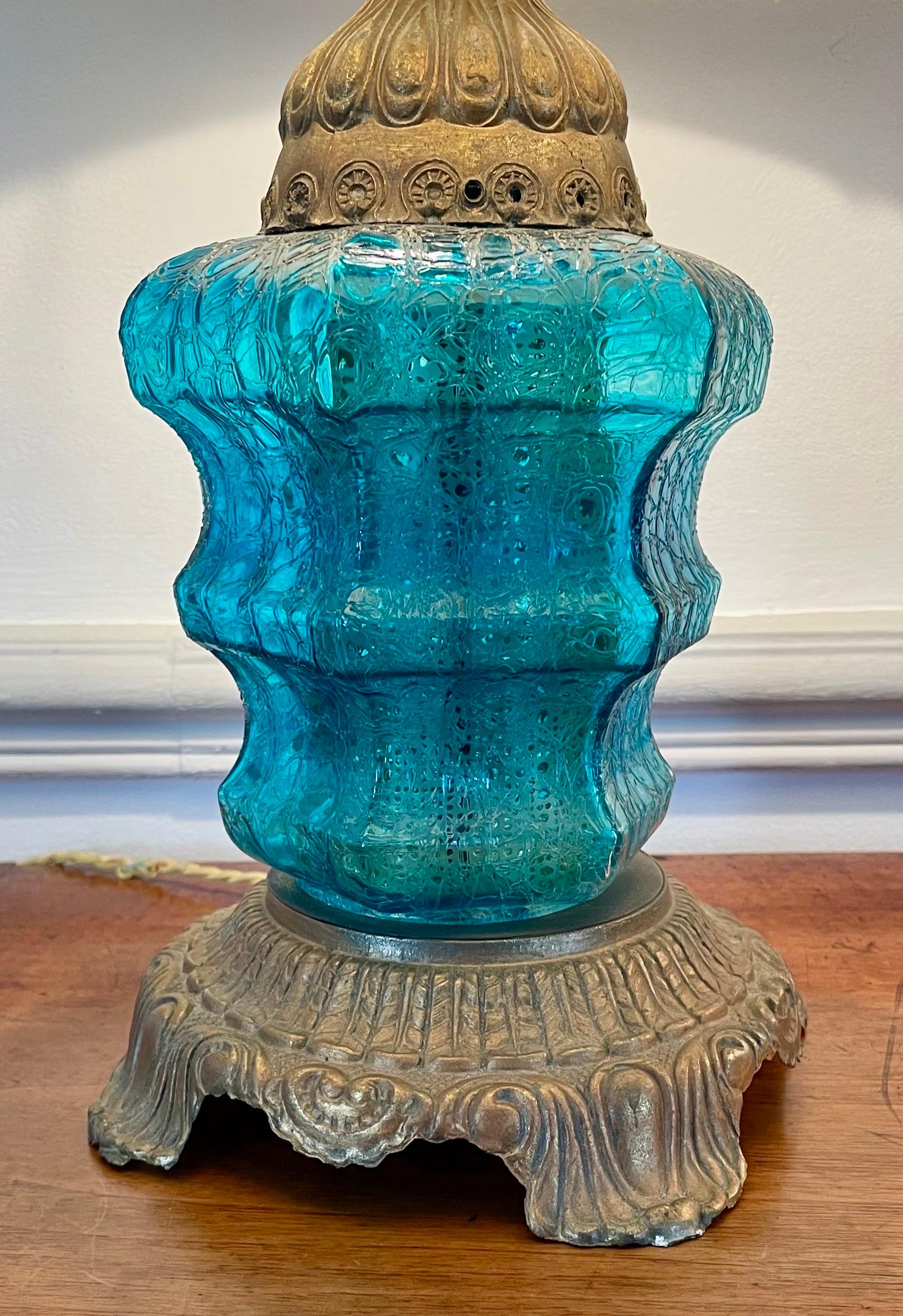 European Beautiful Pair of Blue Murano Glass Lamps, 1970s For Sale
