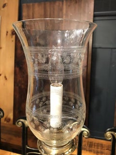 Beautiful Pair of Brass Candlestick Lamps with Original Antique Glass Globes