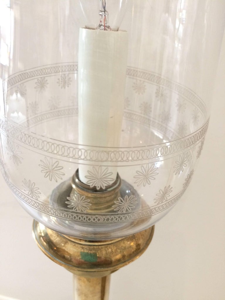 Beautiful Pair of Brass Candlestick Lamps with Original Antique Glass