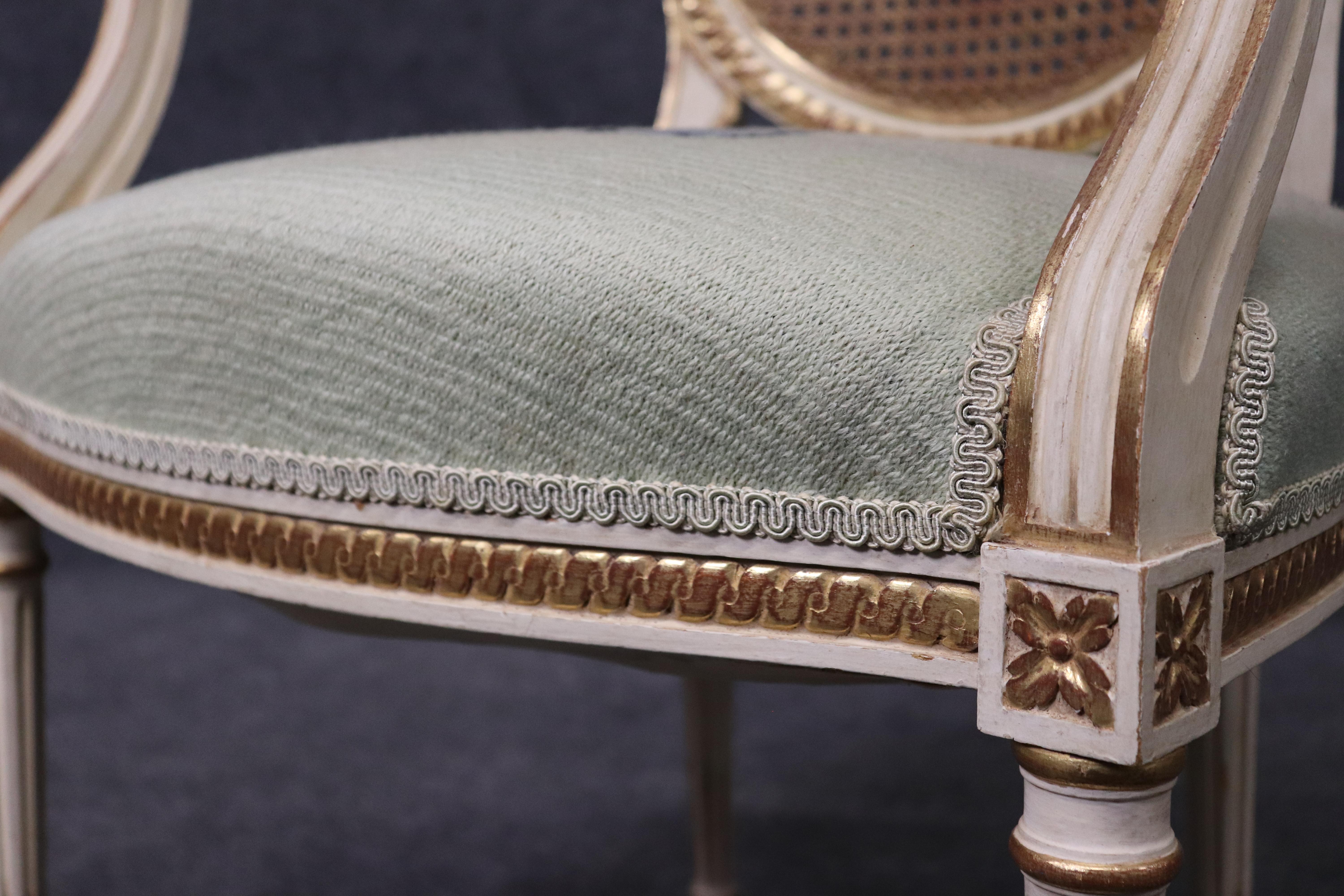 Beautiful Pair of Cane Back French Louis XVI Needlepoint Armchairs For Sale 10