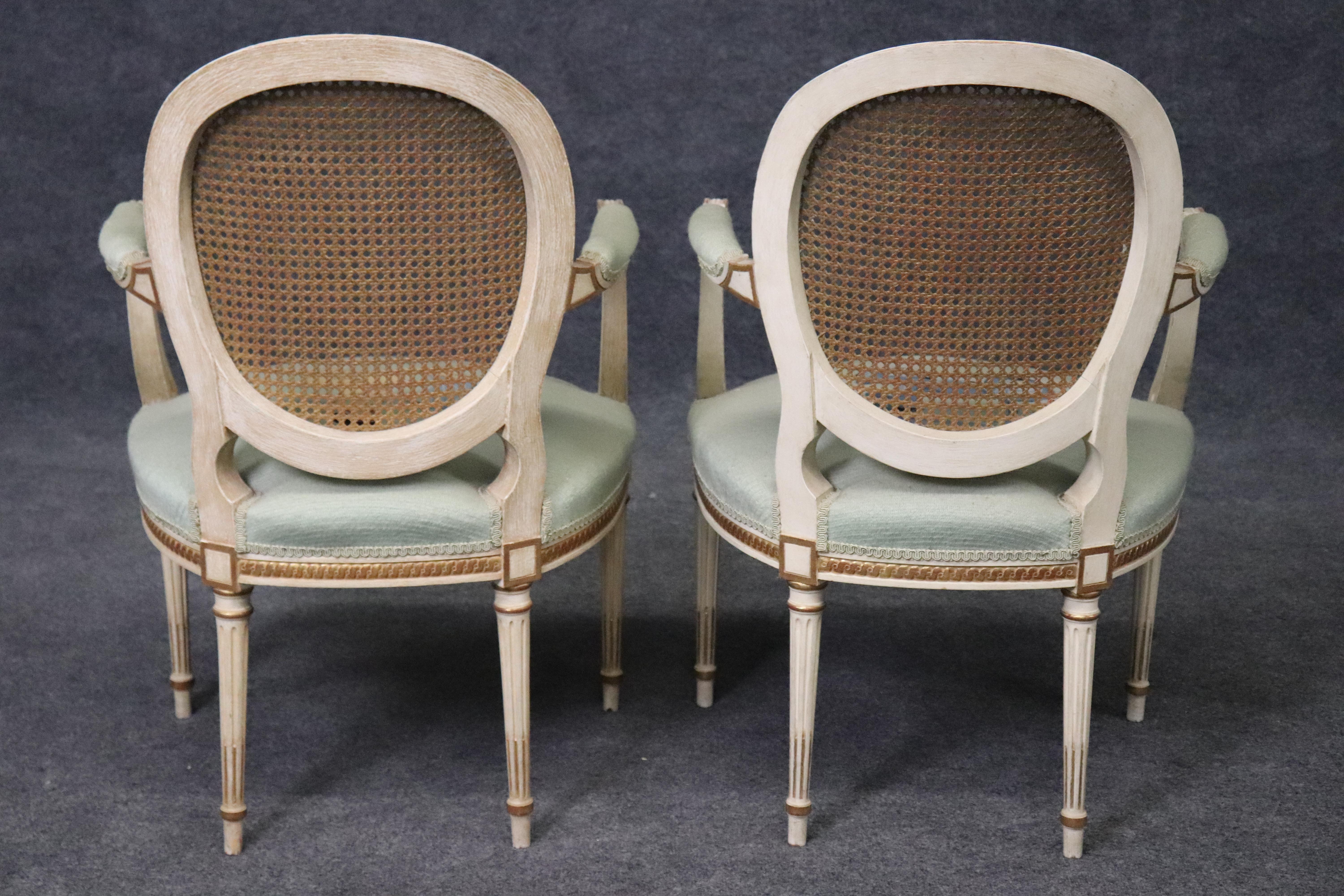 Spanish Beautiful Pair of Cane Back French Louis XVI Needlepoint Armchairs For Sale