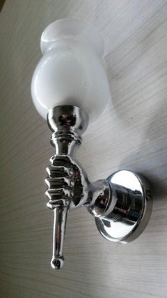 Beautiful Pair of Chromed Bronze French Sconces after Andre Arbus, 1950s