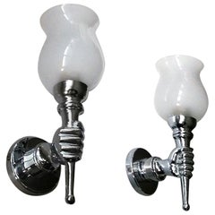 Beautiful Pair of Chromed Bronze French Sconces after Andre Arbus, 1950s