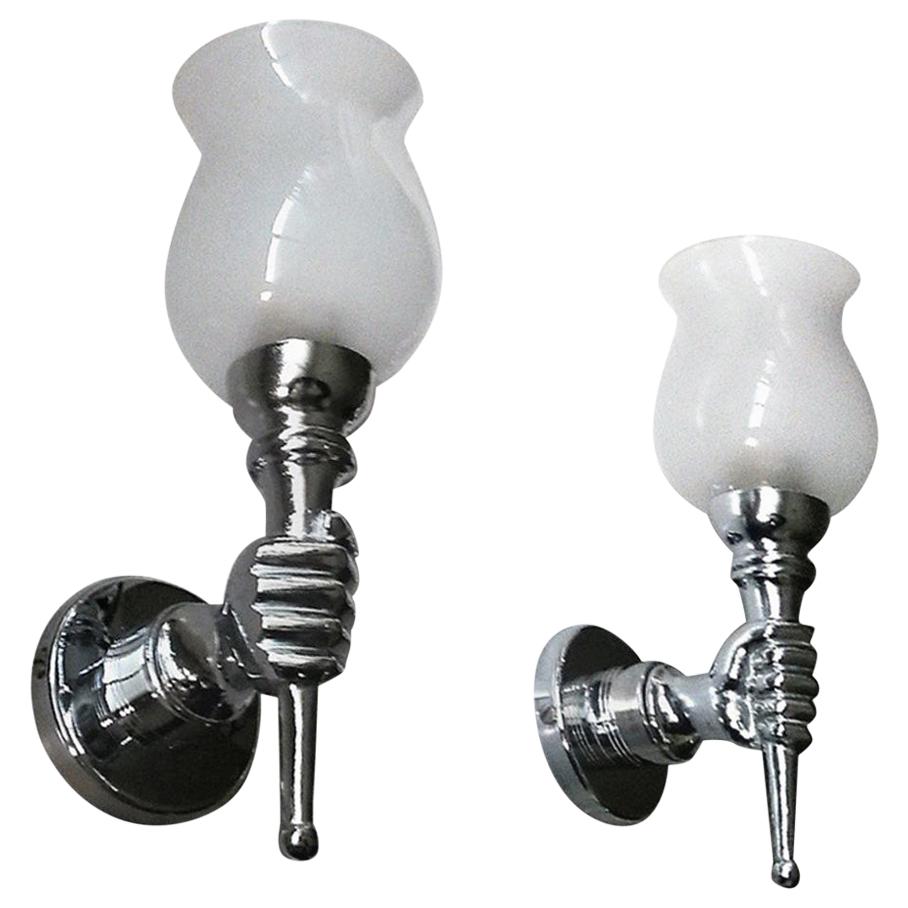 2 Pairs of Chromed Bronze French Sconces after André Arbus, 1950s
