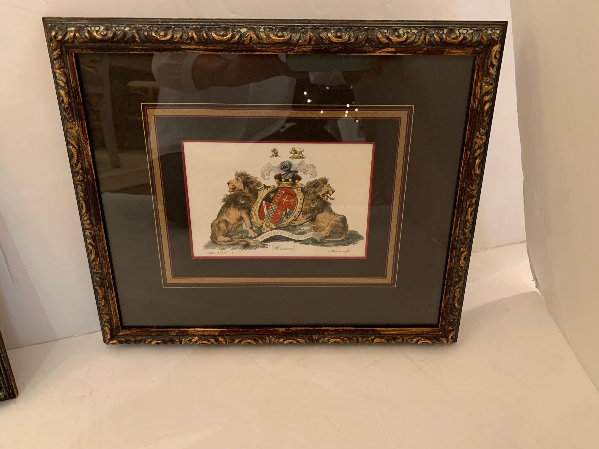 Paper Beautiful Pair of Colored Etchings with Royal Shield Motife For Sale