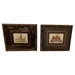 Beautiful Pair of Colored Etchings with Royal Shield Motife