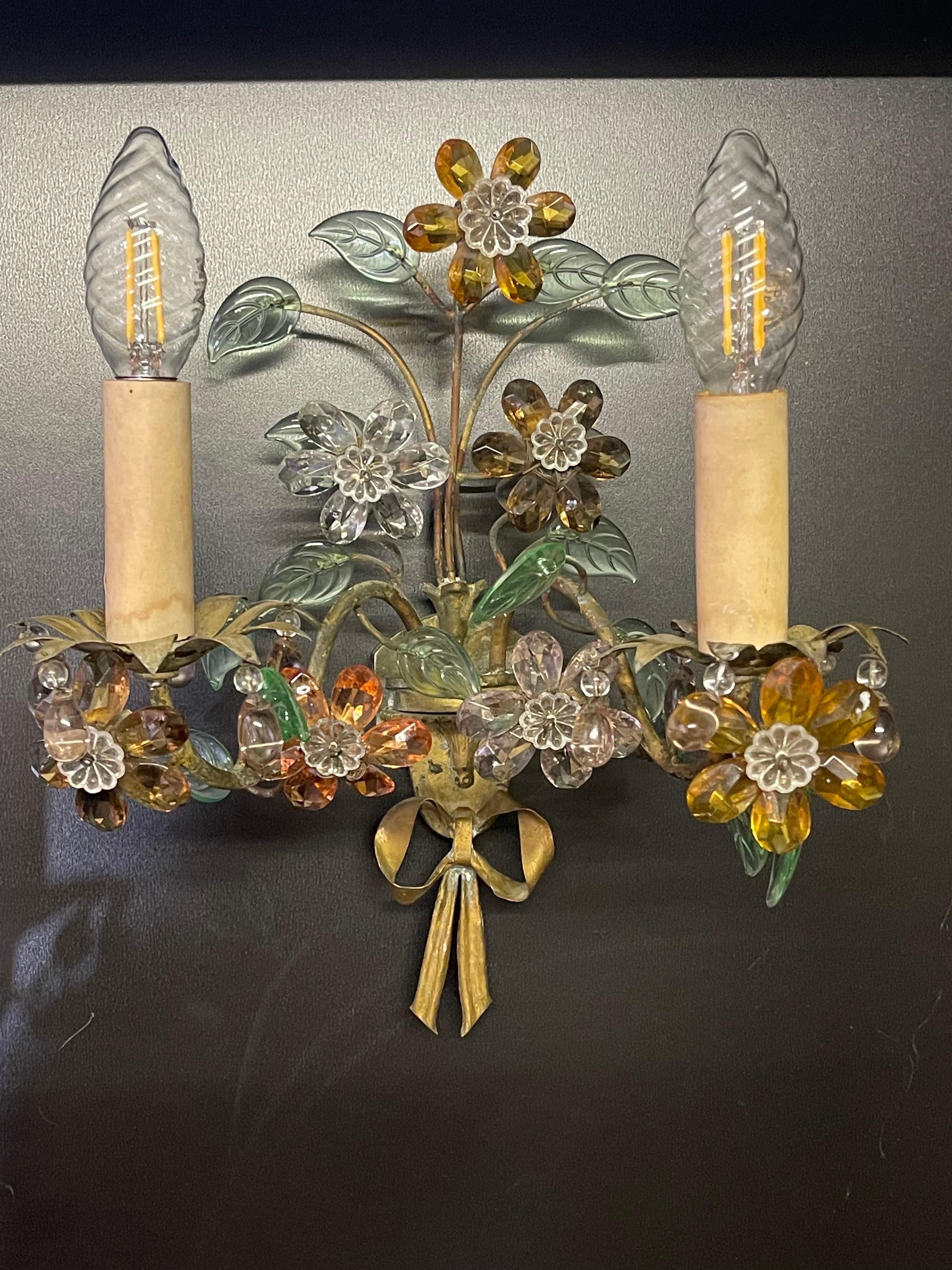 Bellissima coppia di applique colorate della Maison Baguès, Parigi,  19° in vendita 3