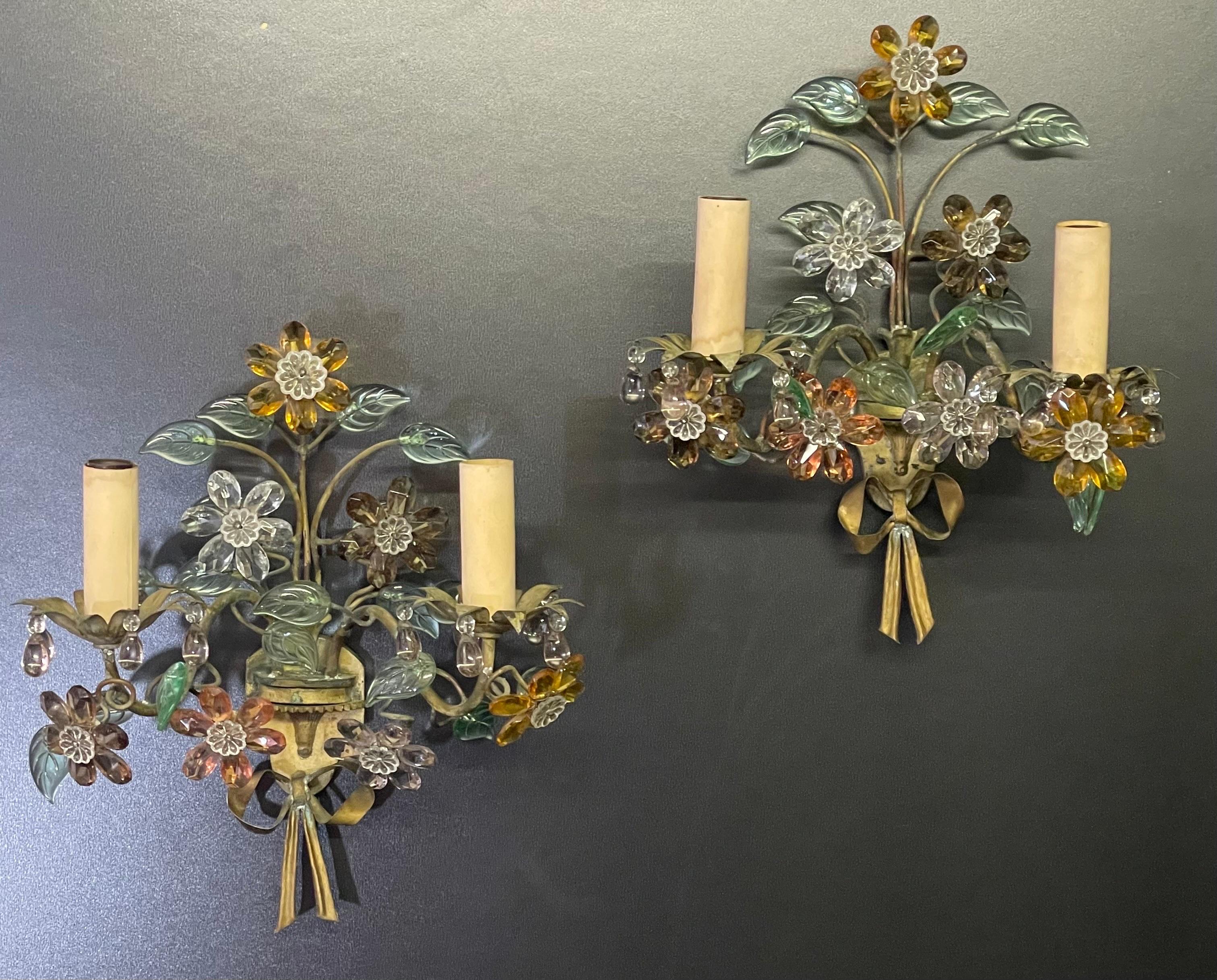 Beautiful Pair of Colorful Wall Sconces by Maison Baguès, Paris, circa 1950s In Excellent Condition For Sale In Wiesbaden, Hessen