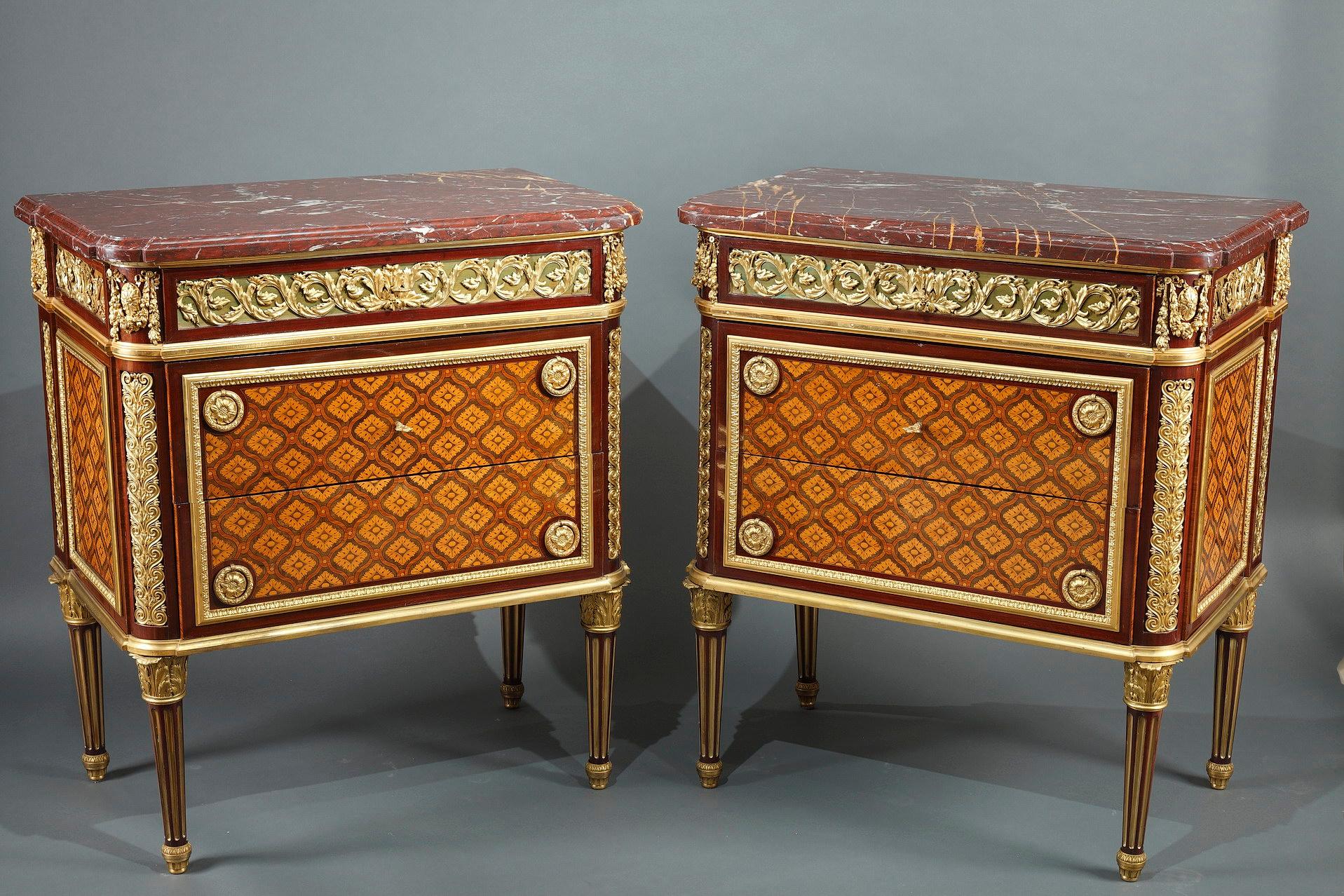 French Pair of Louis XVI Style Commodes Attributed to Krieger, France, Circa 1880 For Sale