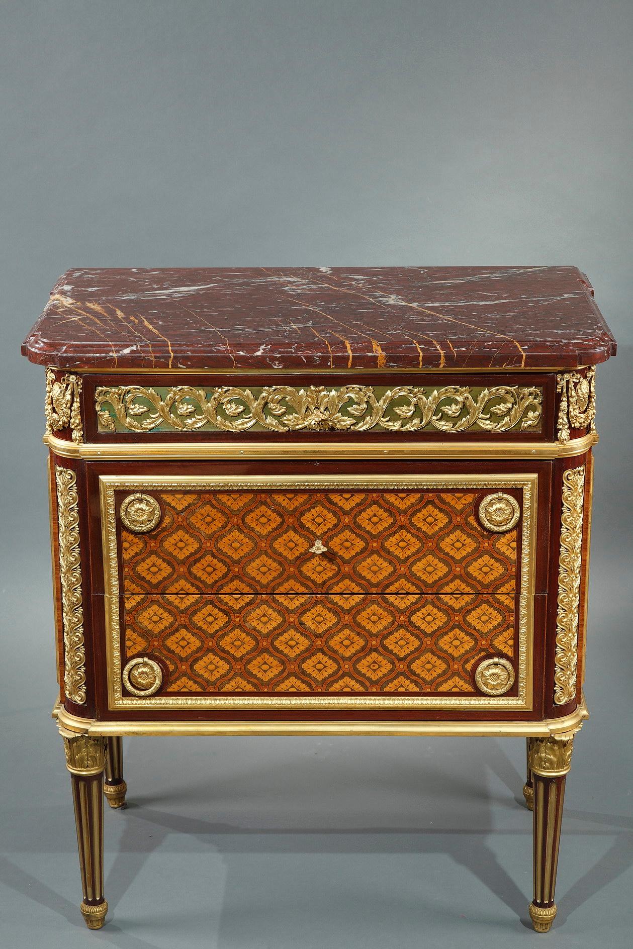 Gilt Pair of Louis XVI Style Commodes Attributed to Krieger, France, Circa 1880 For Sale