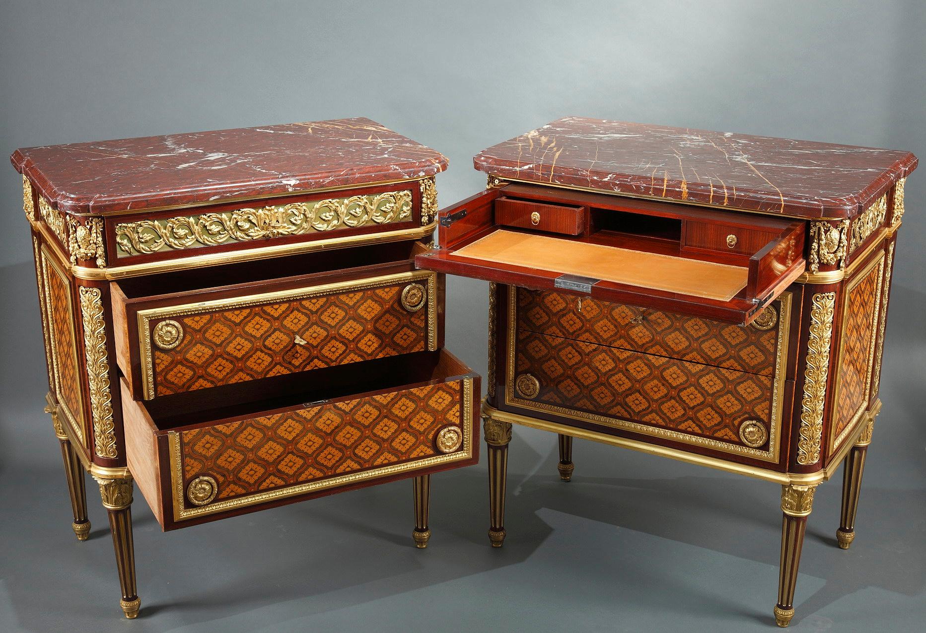 Marble Pair of Louis XVI Style Commodes Attributed to Krieger, France, Circa 1880 For Sale