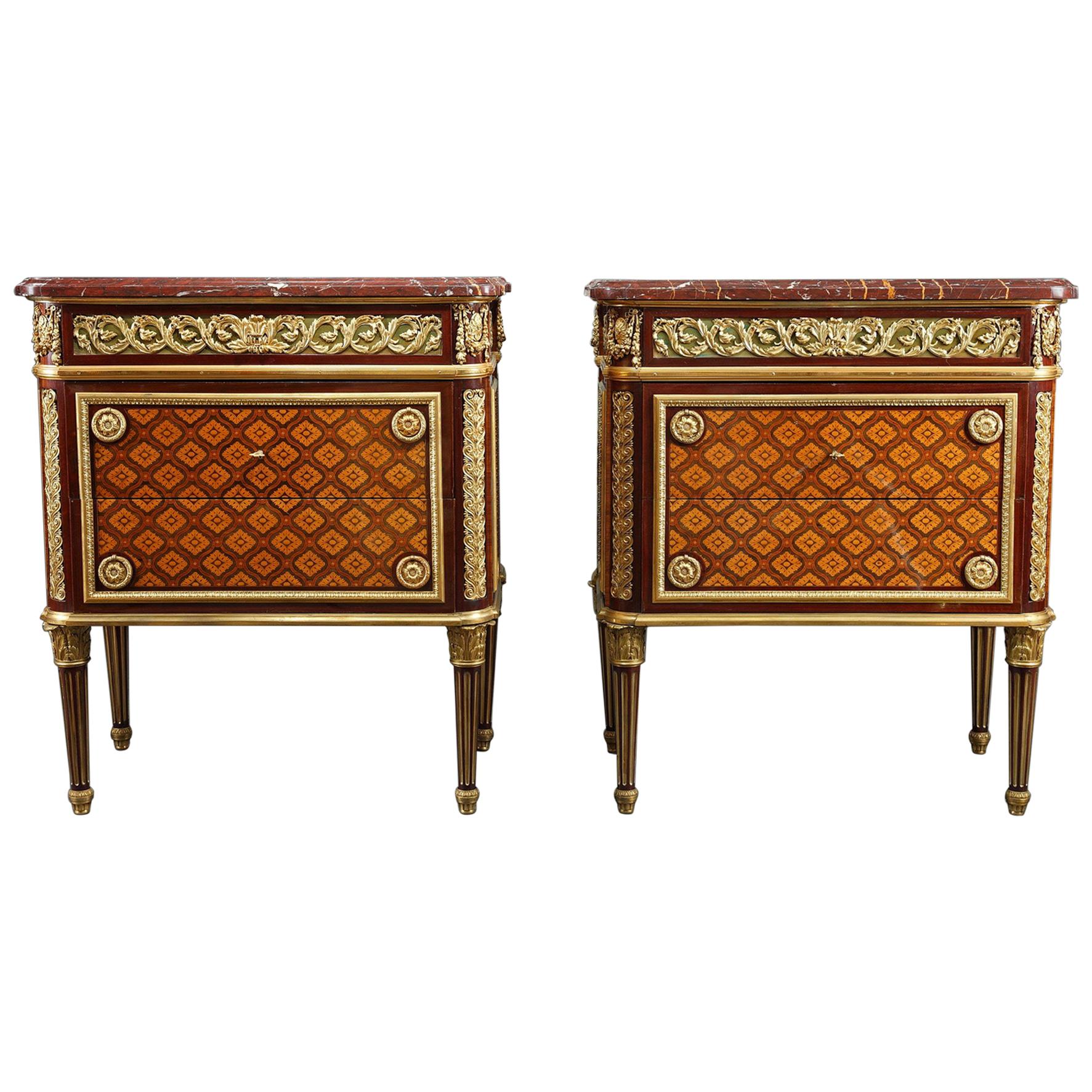 Pair of Louis XVI Style Commodes Attributed to Krieger, France, Circa 1880