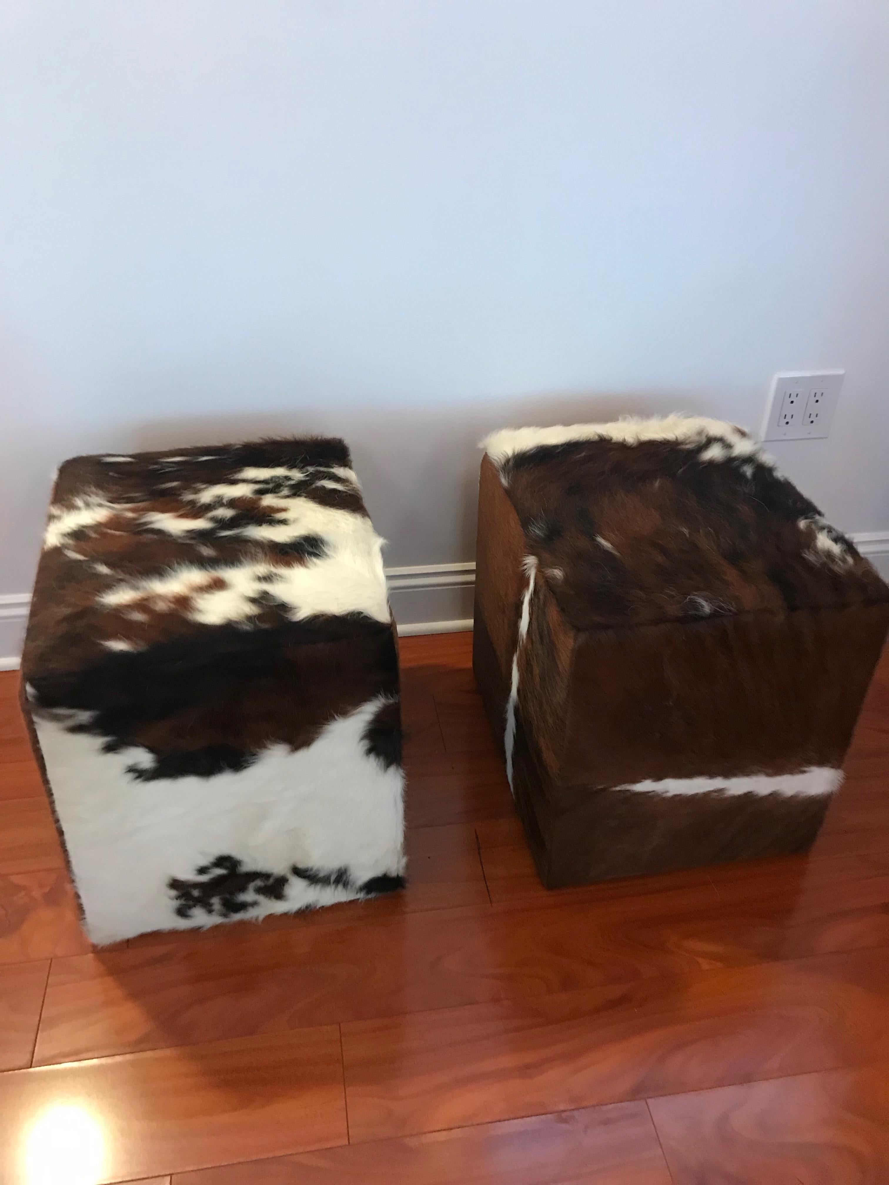 Modern Beautiful Pair of Cow Hide Benches or Ottomans