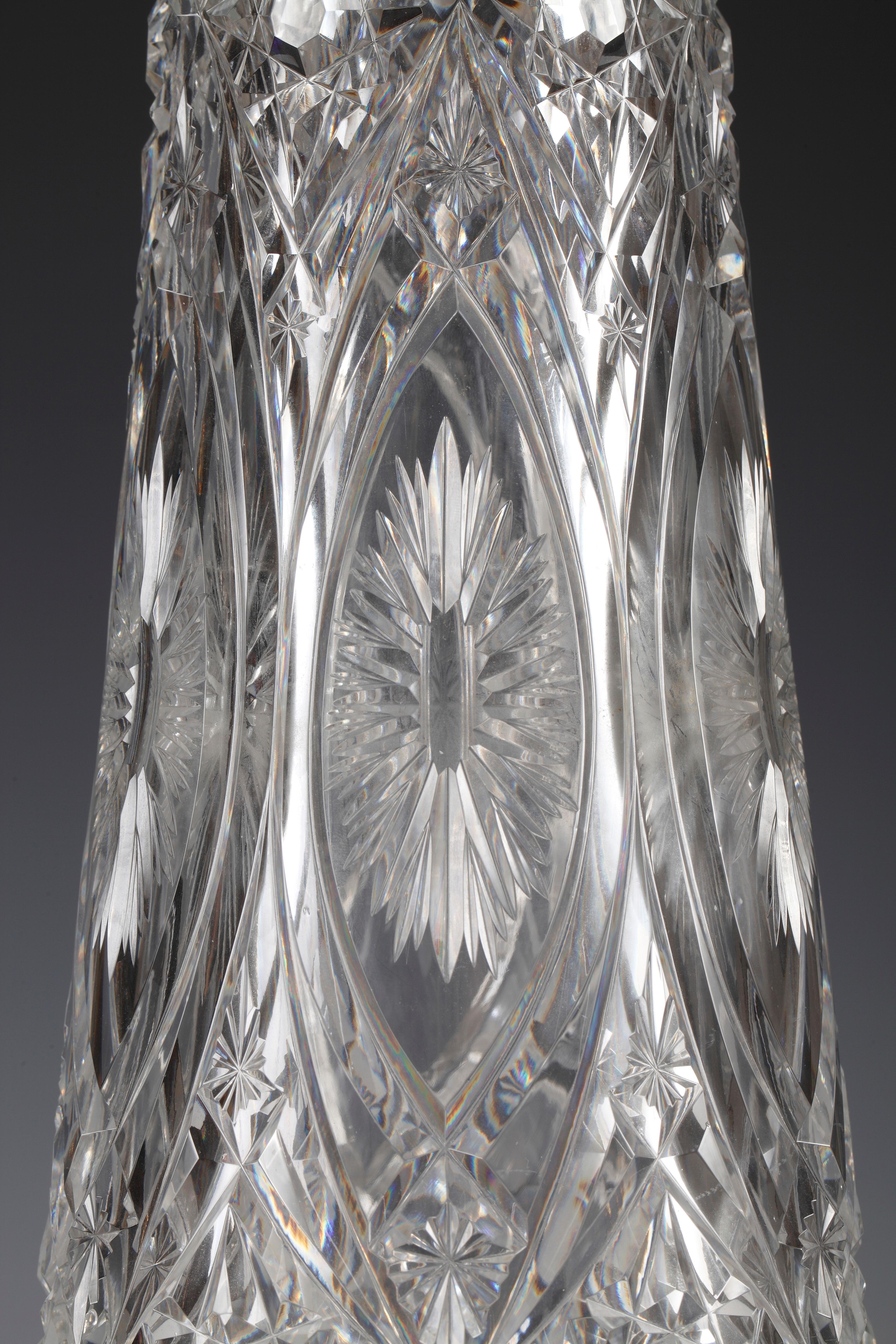 French Pair of Crystal Vases Attributed to Baccarat, France, Circa 1920 For Sale