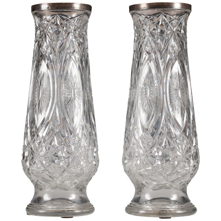 Beautiful Pair Of Crystal Vases Attributed To Baccarat For Sale At