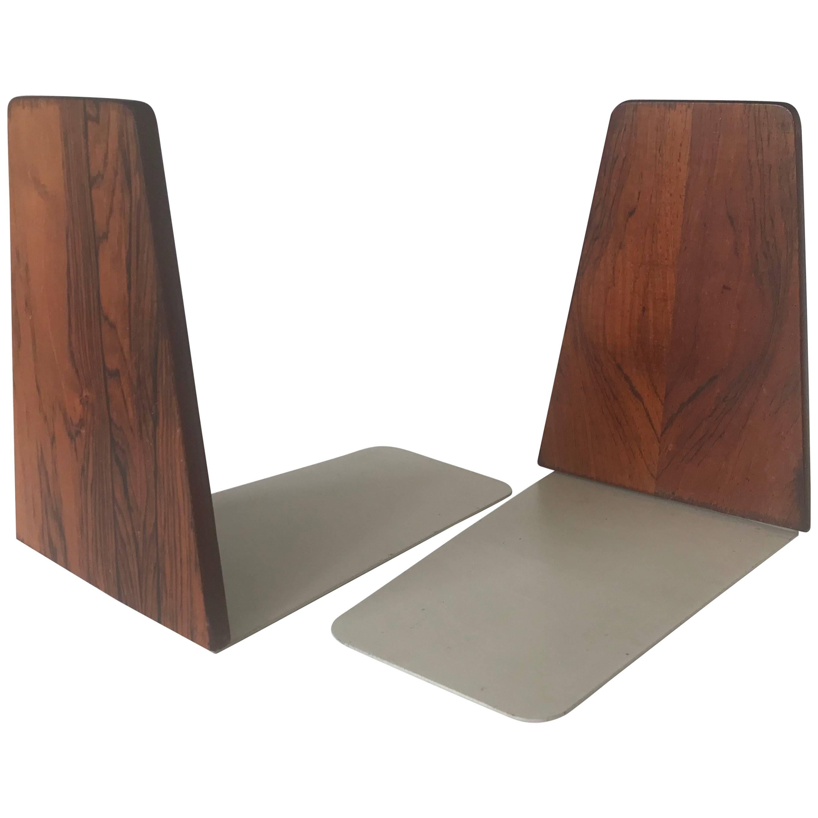 Beautiful Pair of Danish Design Mid-Century Modern Two-tone Wood, Metal Bookends