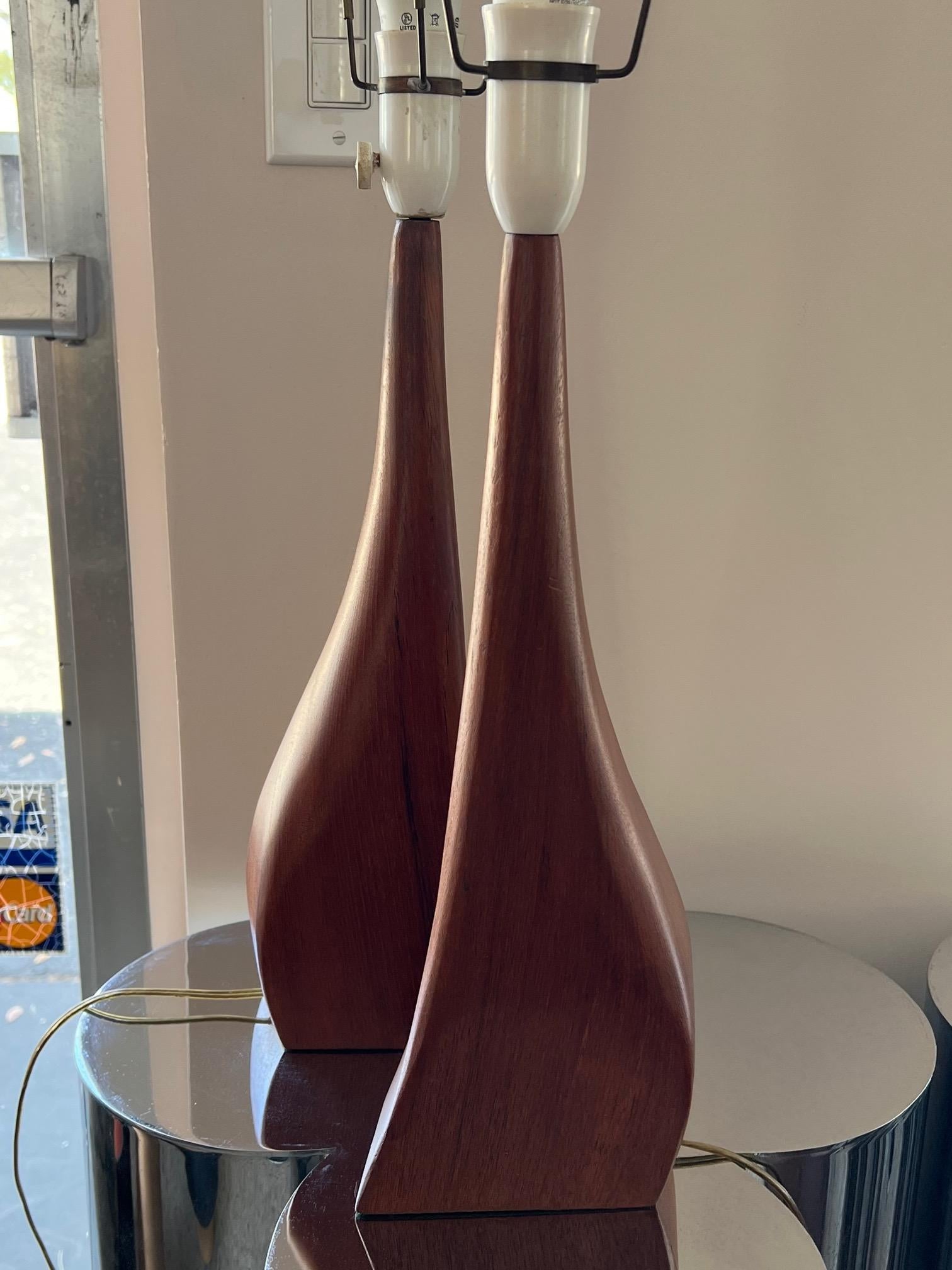 Beautiful Pair of Danish Modern Biomorphic Teak Lamps by Johannes Aasbjerg For Sale 5