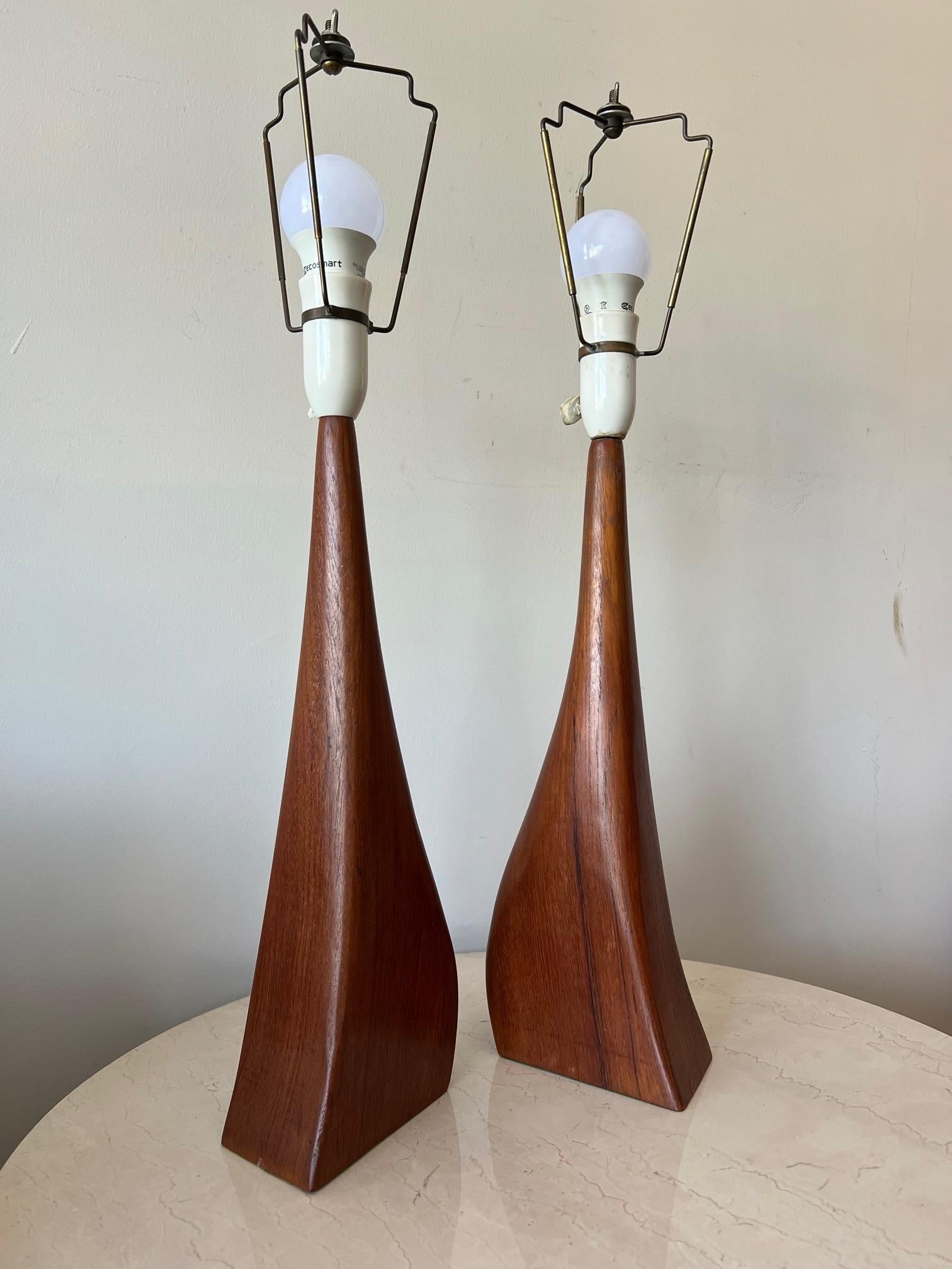 Beautiful Pair of Danish Modern Biomorphic Teak Lamps by Johannes Aasbjerg For Sale 7