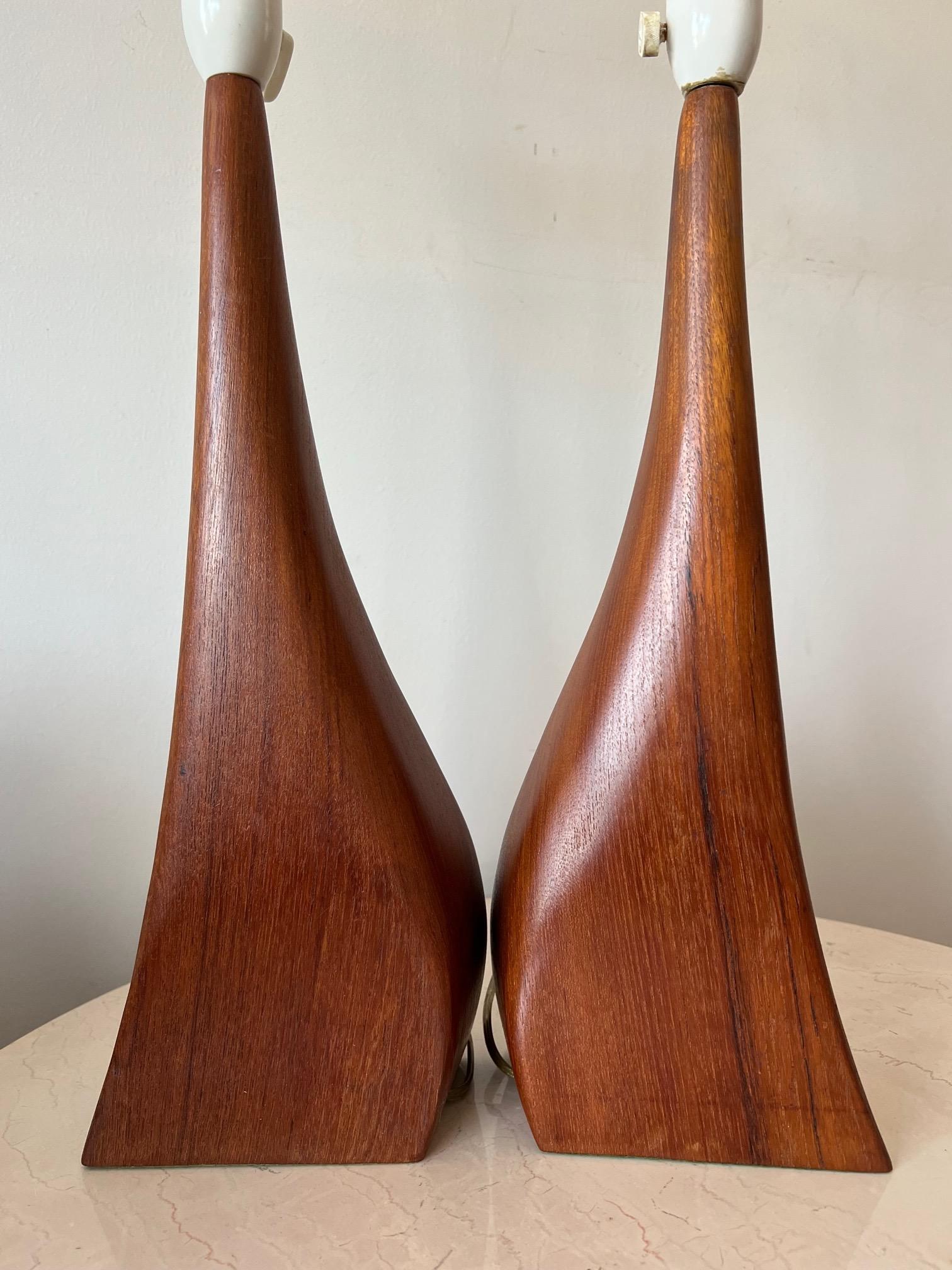 Beautiful Pair of Danish Modern Biomorphic Teak Lamps by Johannes Aasbjerg For Sale 9