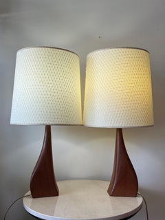 Beautiful Pair of Danish Modern Biomorphic Teak Lamps by Johannes Aasbjerg