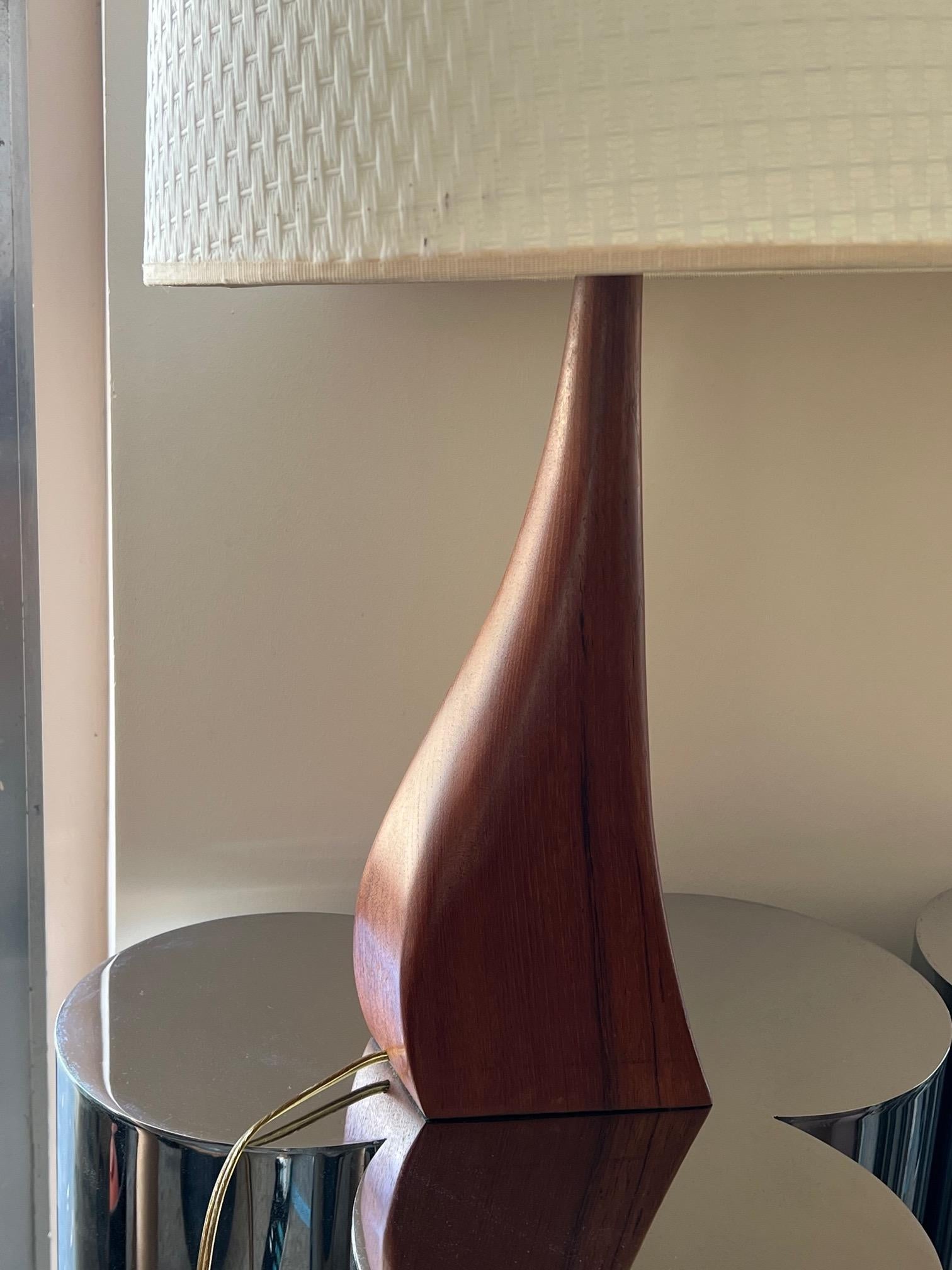 Beautiful Pair of Danish Modern Biomorphic Teak Lamps by Johannes Aasbjerg In Good Condition For Sale In St.Petersburg, FL