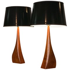 Beautiful Pair of Danish Modern Biomorphic Teak Lamps by Johannes Aasbjerg
