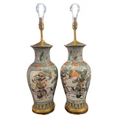 Antique Beautiful Pair of Decorated Ceramic Vases in the Chinese Style