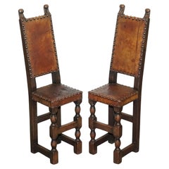 BEAUTIFUL PAIR OF DECORATIVE  17TH CENTURY REVIVAL OAK CHILDS CORRECTION CHAiR