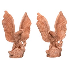 Preciosa Pareja de Águilas Grandes de Terracota Impruneta Siglo XX