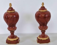 Beautiful Pair of Early 20th Century French Red Marble Cassolettes