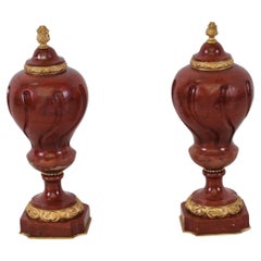 Beautiful Pair of Early 20th Century French Red Marble Cassolettes