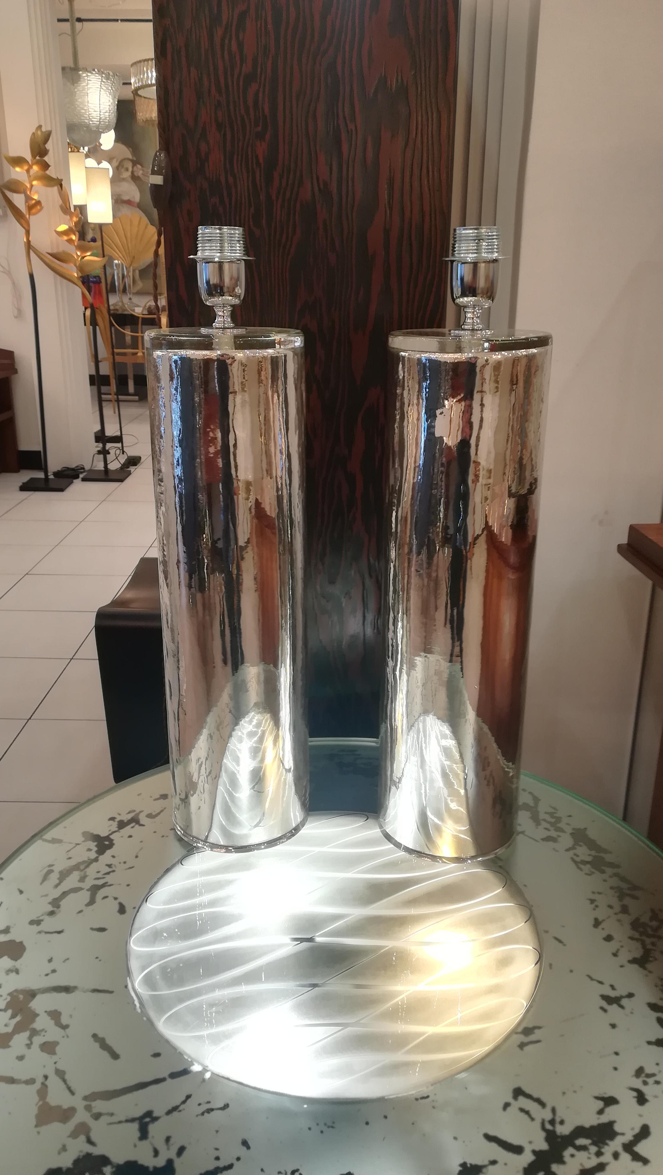 Mid-Century Modern Beautiful Pair of Eglomized Glass Table Lamps