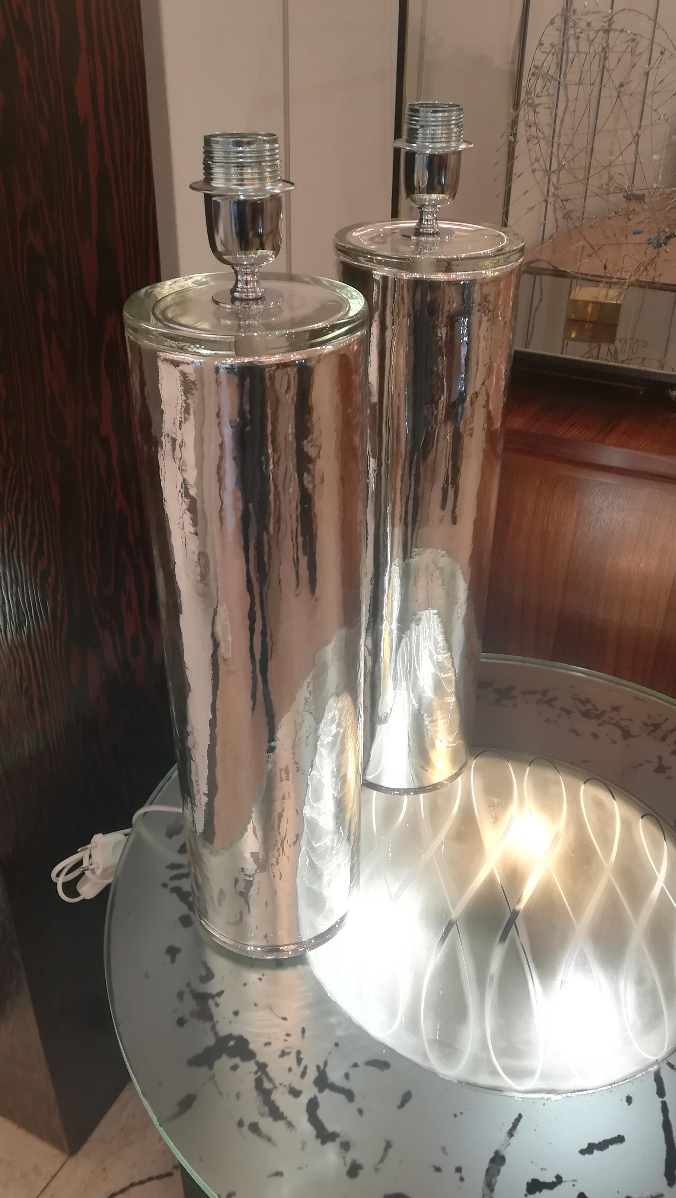 Italian Beautiful Pair of Eglomized Glass Table Lamps