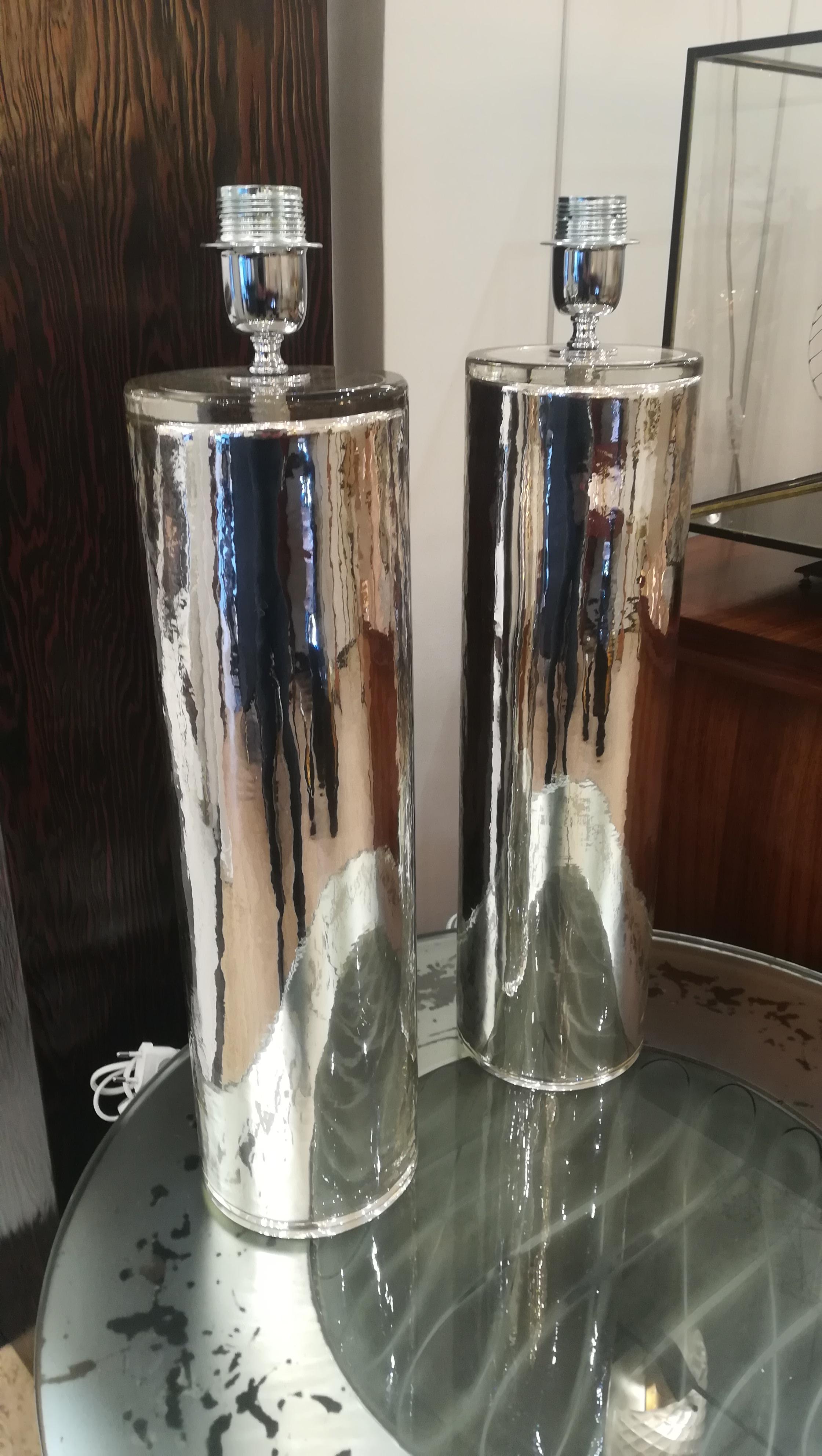 Beautiful Pair of Eglomized Glass Table Lamps In Excellent Condition In Saint-Ouen, FR